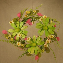 [SA4123-GRN] WREATH 18&quot; MIXED W/GREEN FLOWER MICRO DOTS