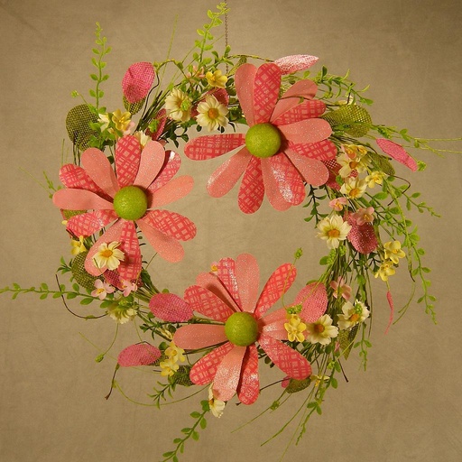 [SA4123-PNK] WREATH 18" MIXED W/PINK FLOWER PLAID