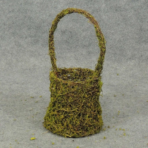 [SA5056] BASKET W/HANDLE MOSS/TWIG 12"H x 4"O x 6"B