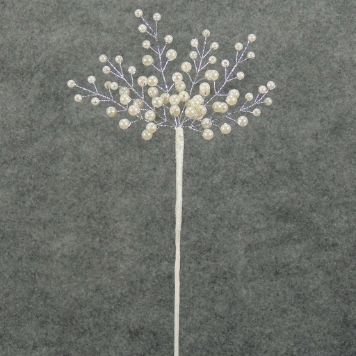 [SA5079] PEARL FLOWER SPRAY 10" WHITE W/GLITTER