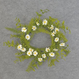 [SA5200] WREATH MIXED GREENS W/DAISIES