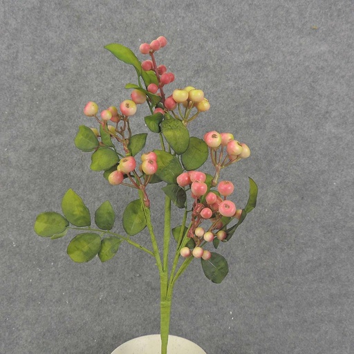 [SA8015-CGP] 14" BERRY LEAF PICK  CREAM/GREEN/PINK