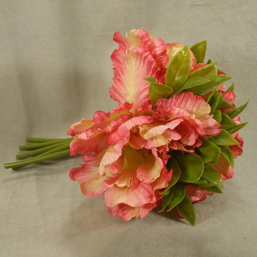[SB4133-PNK] TULIP PARROT W/GRASS BUNDLE 10"  PINK