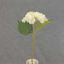 [SB6138-CRW] HYDRANGEA STEM w/ 2 LVS 19&quot;  CREAM/WHITE