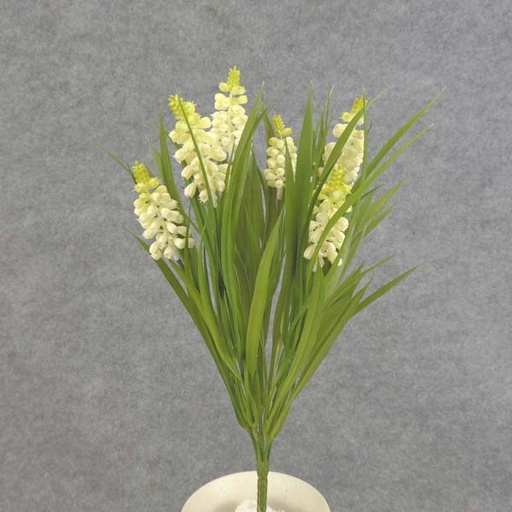 [SB6206-CRW] HYACINTH BUSH X7 14" PLASTIC  CREAM/WHITE