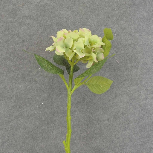 [SB6318-LGP] HYDRANGEA STEM 15" W/LEAVES  LIGHT GREEN/PURPLE