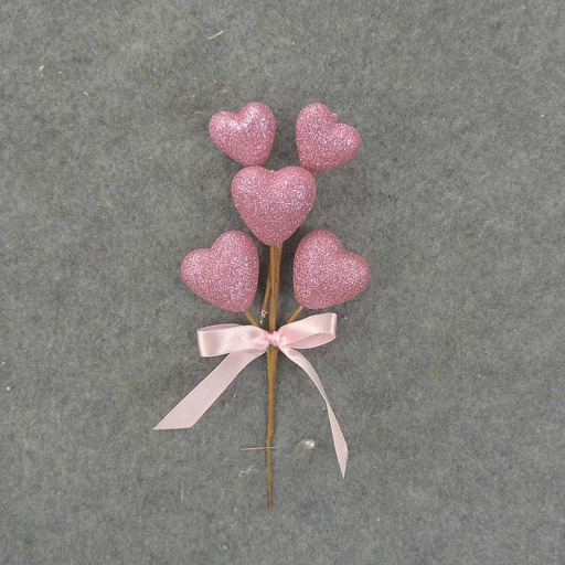[SB8023-PNK] HEART GLITTER PICK X6 9.5" PINK W/ BOW