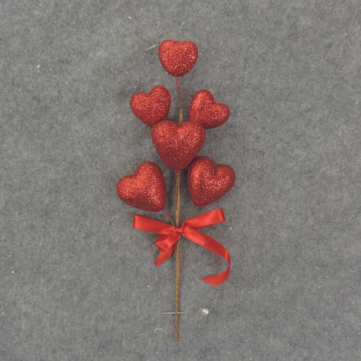 [SB8023-RED] HEART GLITTER PICK X6 9.5" RED W/ BOW