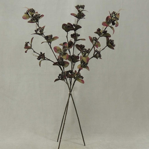 [SBF4052-BGN] BERRY LEAVE SPRAY(3/BUNDLE) 28"  BURGUNDY/GREEN