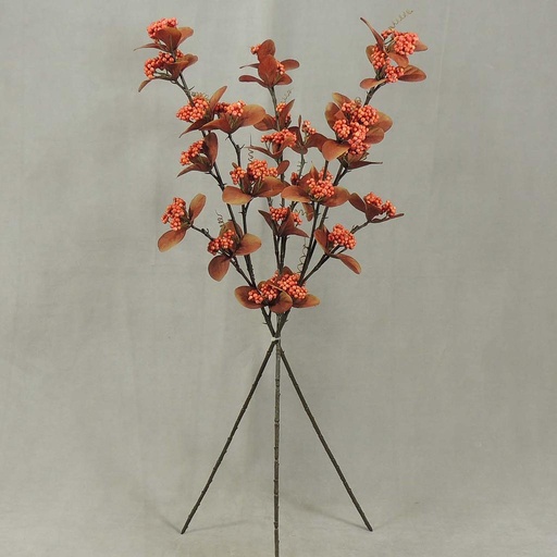 [SBF4052-ROR] BERRY LEAVE SPRAY(3/BUNDLE) 28"  RED/ORANGE