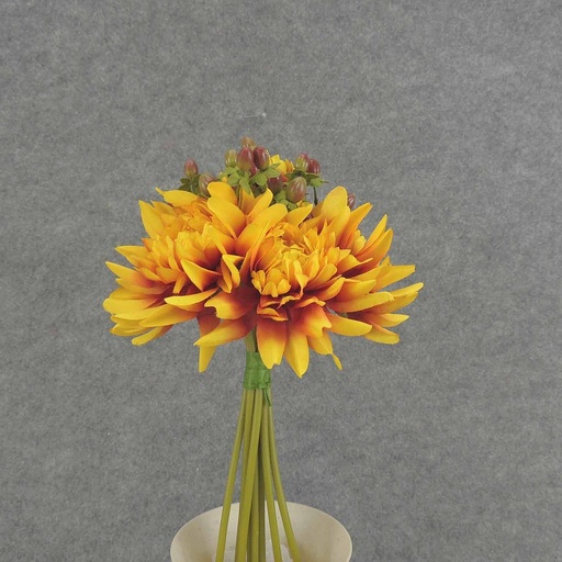 [SBF6102-FLM] 11" FLAME DAHLIA/HYPERICUM BUNDLE X9