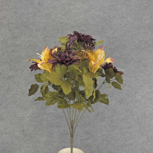 [SBF6116-PBS] DAHLIA/LILY BUSH X12 21"  PLUM/BUTTERSCOTCH