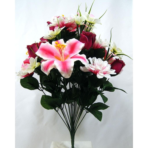 [SE329-PFU] T-LILY/ROSE BUD/DAHLIA BUSH X24  PINK/FUCHSIA