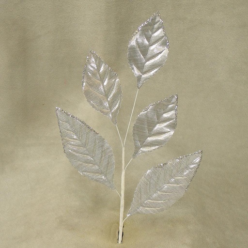 [SE4047-SIL] LEAF ROSE METAL PICK 7.5"(6/BG)  SILVER