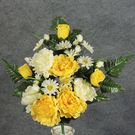 [SE5025-YCM] PEONY/ROSE/DAISY HALF BUSH X18  YELLOW/CREAM
