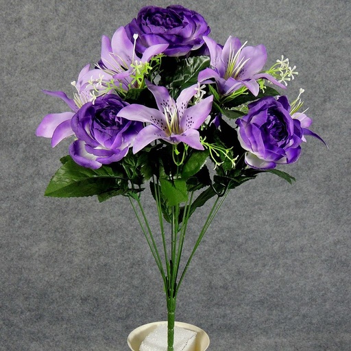 [SE5040-PLV] ROSE/TIGER LILY BUSH X12  PURPLE/LAVENDER