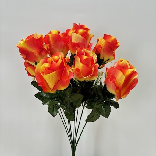 [SE5041-OYL] 21" ROSE OPEN SATIN BUSH X12  ORANGE/YELLOW