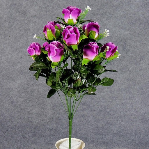 [SE5042-PUR] ROSE BUD SATIN BUSH X12 W/GYPSO  PURPLE