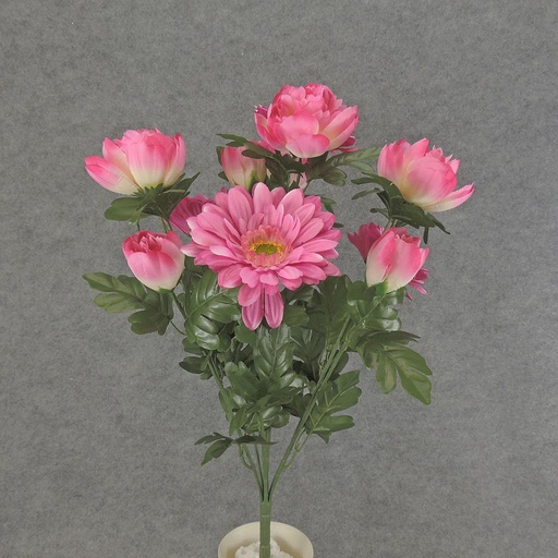 [SE6045-PNK] PEONY/GERBER MIX BUSH X12  22"  PINK