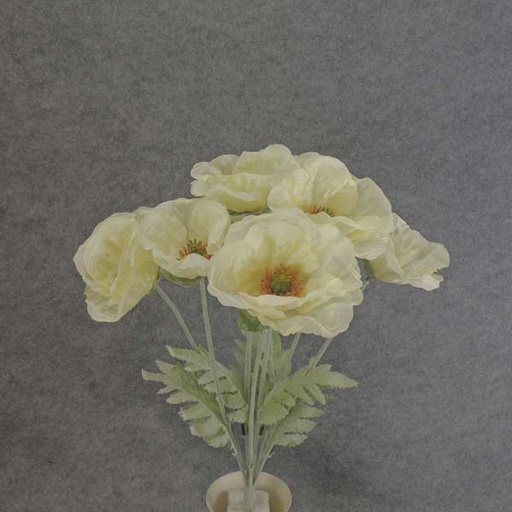 [SE6055-CRM] POPPY BUSH X8 FLOCKED/STEMS 19"  CREAM