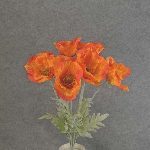 [SE6055-ORG] POPPY BUSH X8 FLOCKED/STEMS 19"  ORANGE