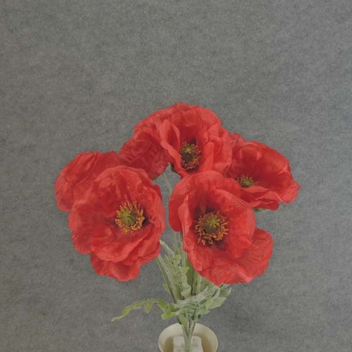 [SE6055-RED] POPPY BUSH X8 FLOCKED/STEMS 19"  RED