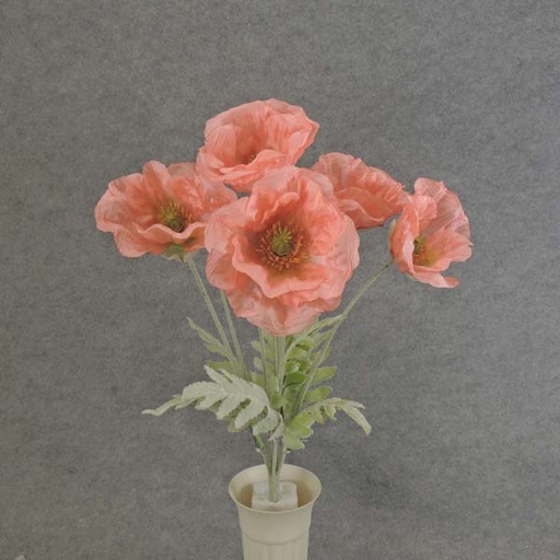 [SE6055-SAL] POPPY BUSH X8 FLOCKED/STEMS 19"  SALMON