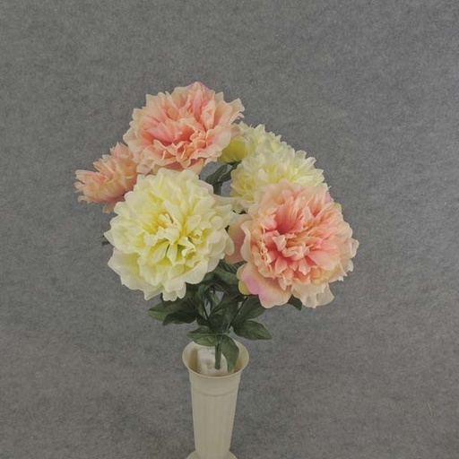 [SE6073-PKC] PEONY BUSH X6  18.5"  PINK/CREAM