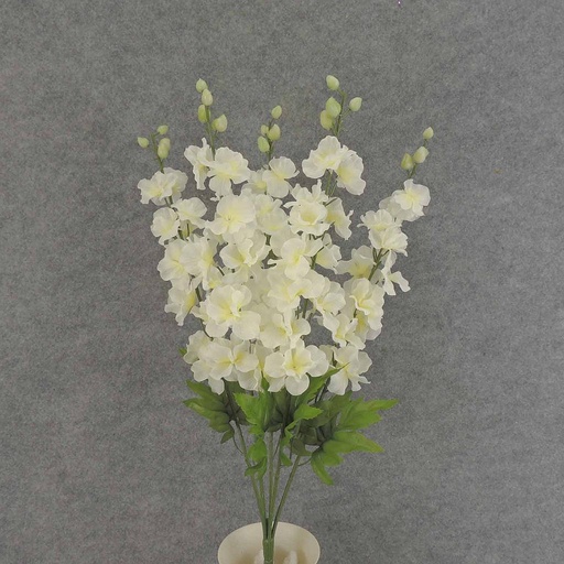 [SE8001-CRW] DELPHINIUM BUSH X5 23" W/BUDS  CREAM/WHITE