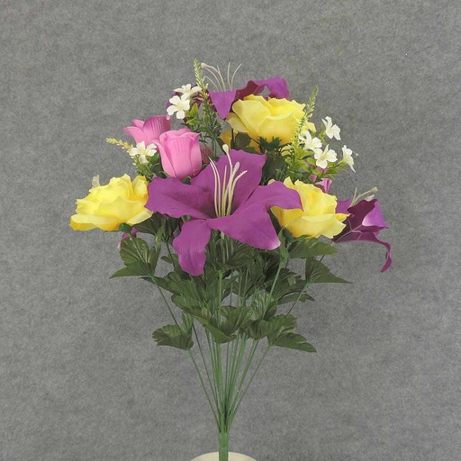 [SE8003] ROSE/LILY MIXED BUSH X18 23" YEL/PINK/PURPLE