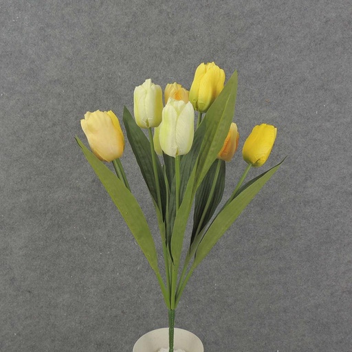 [SE8040-YCG] TULIP BUSH 18" X9 SATIN  YELLOW/CREAM/GREEN