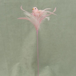 [SJ3108-PNK] BIRD 3" W/FEATHERS & PIC L.PINK 16" O.A.L