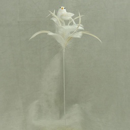 [SJ3108-WHT] BIRD 3" W/FEATHERS & PIC WHITE 16" O.A.L