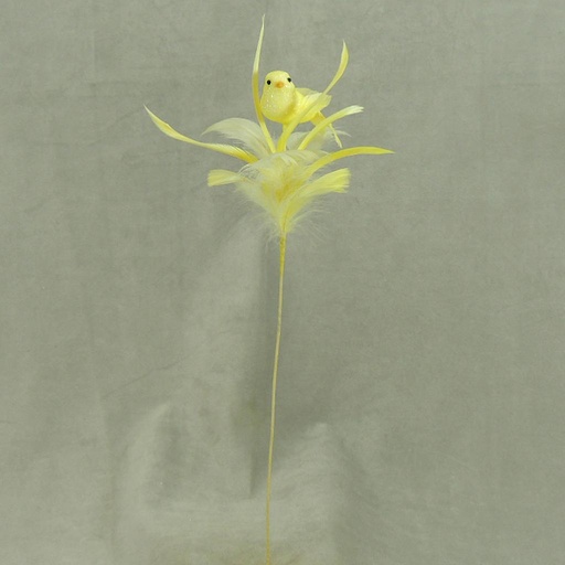 [SJ3108-YEL] BIRD 3" W/FEATHERS & PIC YELLOW 16" O.A.L.