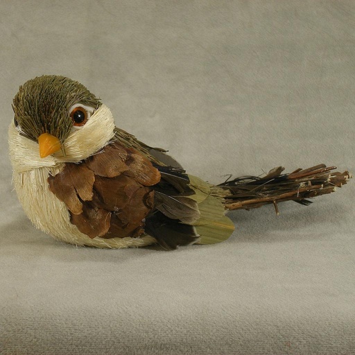 [SJ4085] BIRD 7" SISAL/FEATHER/TWIG (R&L) 