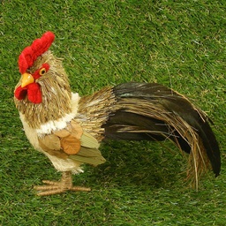 [SJ4090] ROOSTER 10&quot; SISAL STANDING W/ FEATHER TAIL