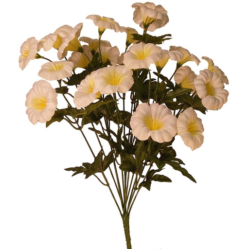 [SG21-WHT] PETUNIA BUSH X12 (SATIN) 19" WHITE W/YEL CTR