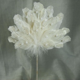 [SJ3115] FAN FEATHER 9" X 6" WHITEw/PRLS 16.5" O.A.L.