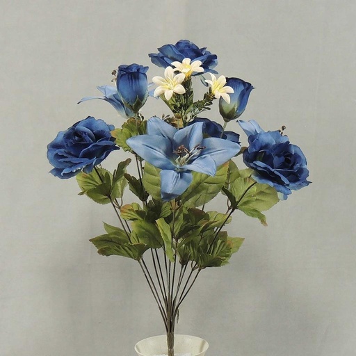 [SEF4037] 19" ROSE/ROSE BUD/HYDRANGEA/LILY BUSHx12 DK BLUE