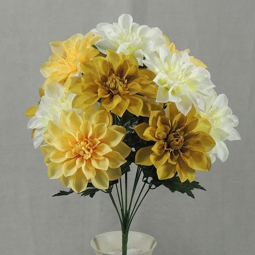 [SEF4045-CGY] DAHLIA BUSH X12 17"  CREAM/GREEN/YELLOW
