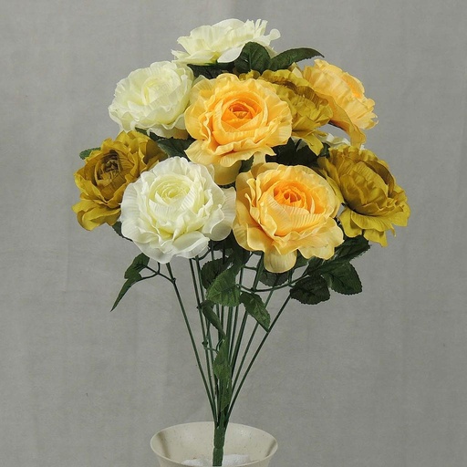 [SEF4047-CGY] RANUNCULUS BUSH X12 17"  CREAM/GREEN/YELLOW