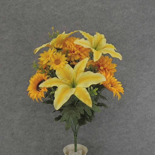 [SEF6040-YEL] 20" YELLOW LILY T/SUNFLOWER/MUM BUSH X16