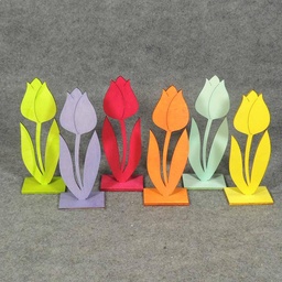 [SJ5027-AST] TULIP 7.25&quot;H WOOD DISPLAY 6-ASSORTED COLOR