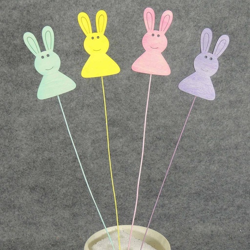 [SJ5035-AST] EASTER BUNNY 3.25" W/9" PICK (12/BAG) 4-ASST   ASSORTED