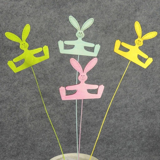 [SJ5036-AST] EASTER BUNNY 3.25" W/9" PICK (12/BAG) 4-ASST  (HOPPING)  ASSORTED