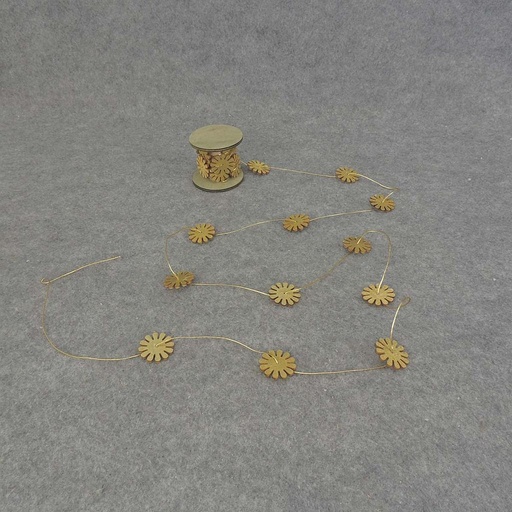 [SJF5007-GLD] 9' GARLAND 1.25" SIMPLE WOOD FLOWER  GOLD