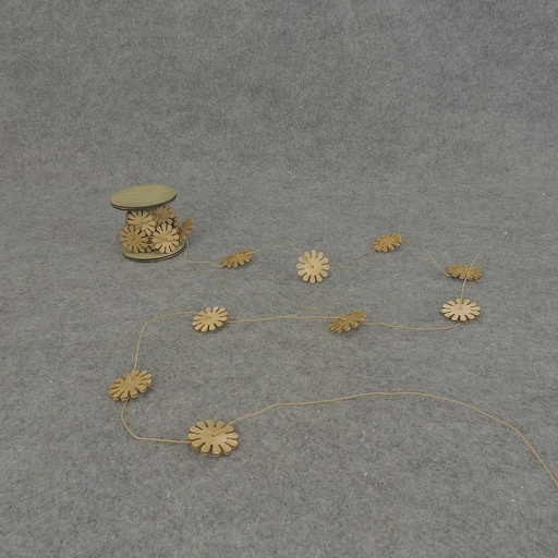 [SJF5007-LBN] 9' GARLAND 1.25" SIMPLE WOOD FLOWER  LIGHT BROWN