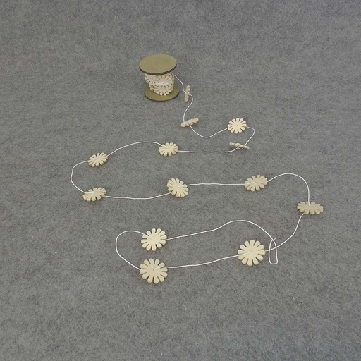 [SJF5007-WHT] 9' GARLAND 1.25" SIMPLE WOOD FLOWER  WHITE
