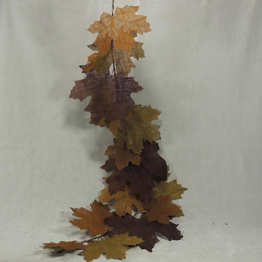 [SRF4012-BGN] GARLAND BURLAP MAPLE LEAVES 58"  BURGUNDY/GREEN