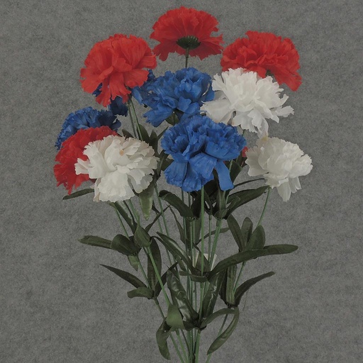 [SP63-RWB] 20" CARNATION BUSH X 14 RED/WH/BLUE